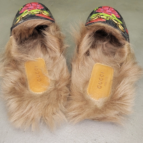 RE: Gucci Princetown Brocade Fur Trim Mules Size 36.5 Loafers Floral Jacquard - Picture 5 of 13